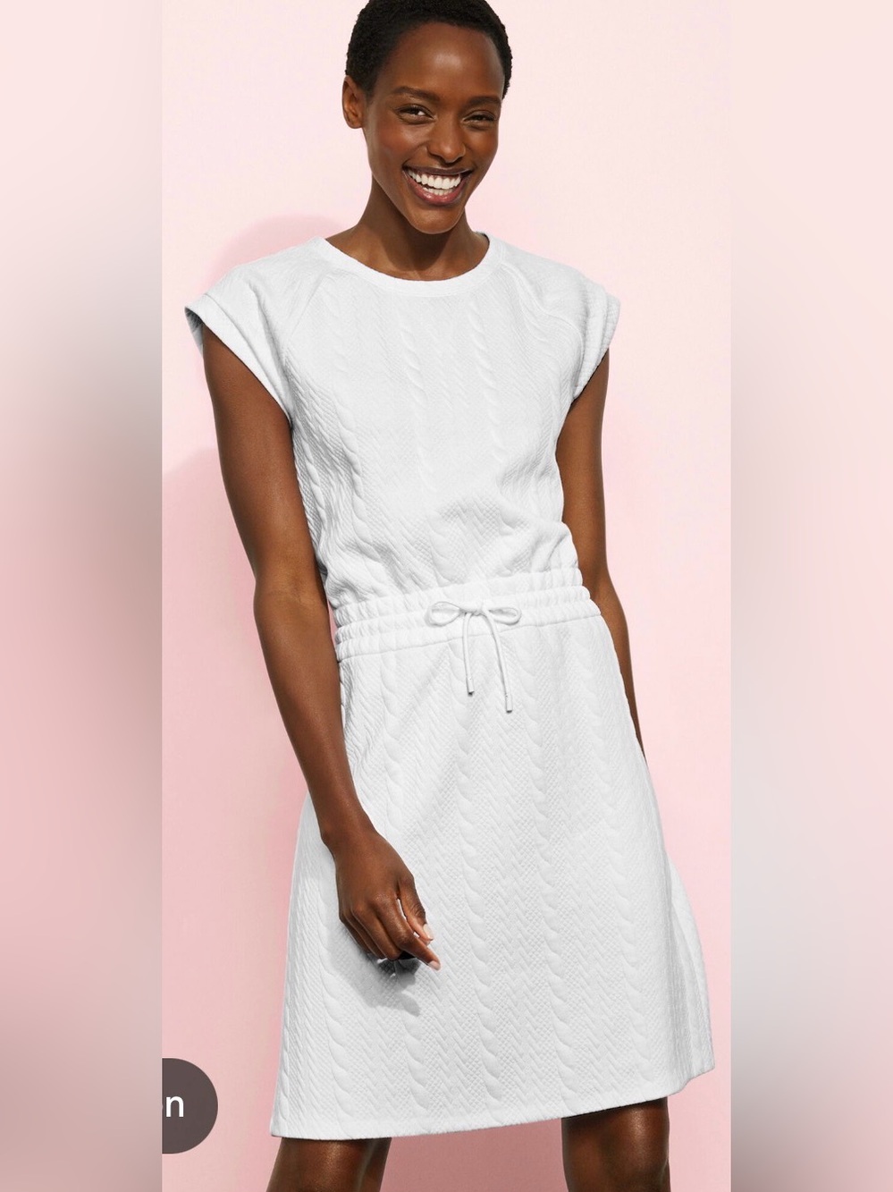 T by Talbots White Cable Jacquard Crewneck T-Shirt Dress  Size M
